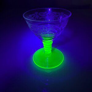 Vintage Rare Uranium Etched Green Stem Glass